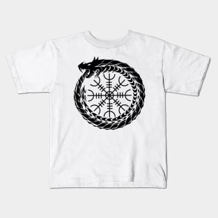 Ouroboros with the Helm of Awe (black symbol) Kids T-Shirt